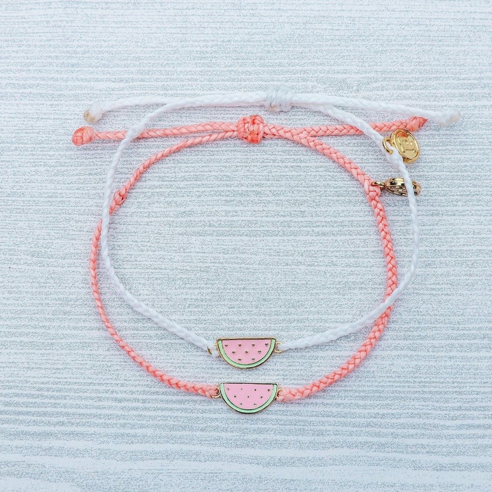 Pura Vida Gold & Pink Braided Watermelon Bracelet